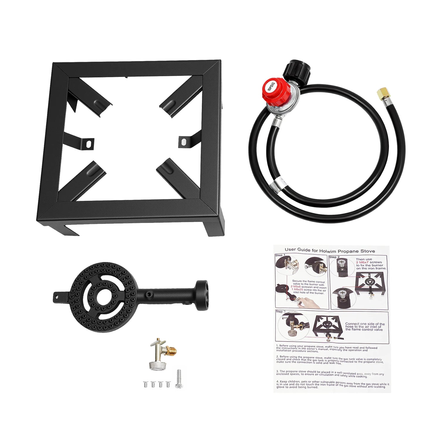 8000W Portable Double Burner Outdoor Gas Stove With Adjustable 0 To 10 PSI Regulator Hose