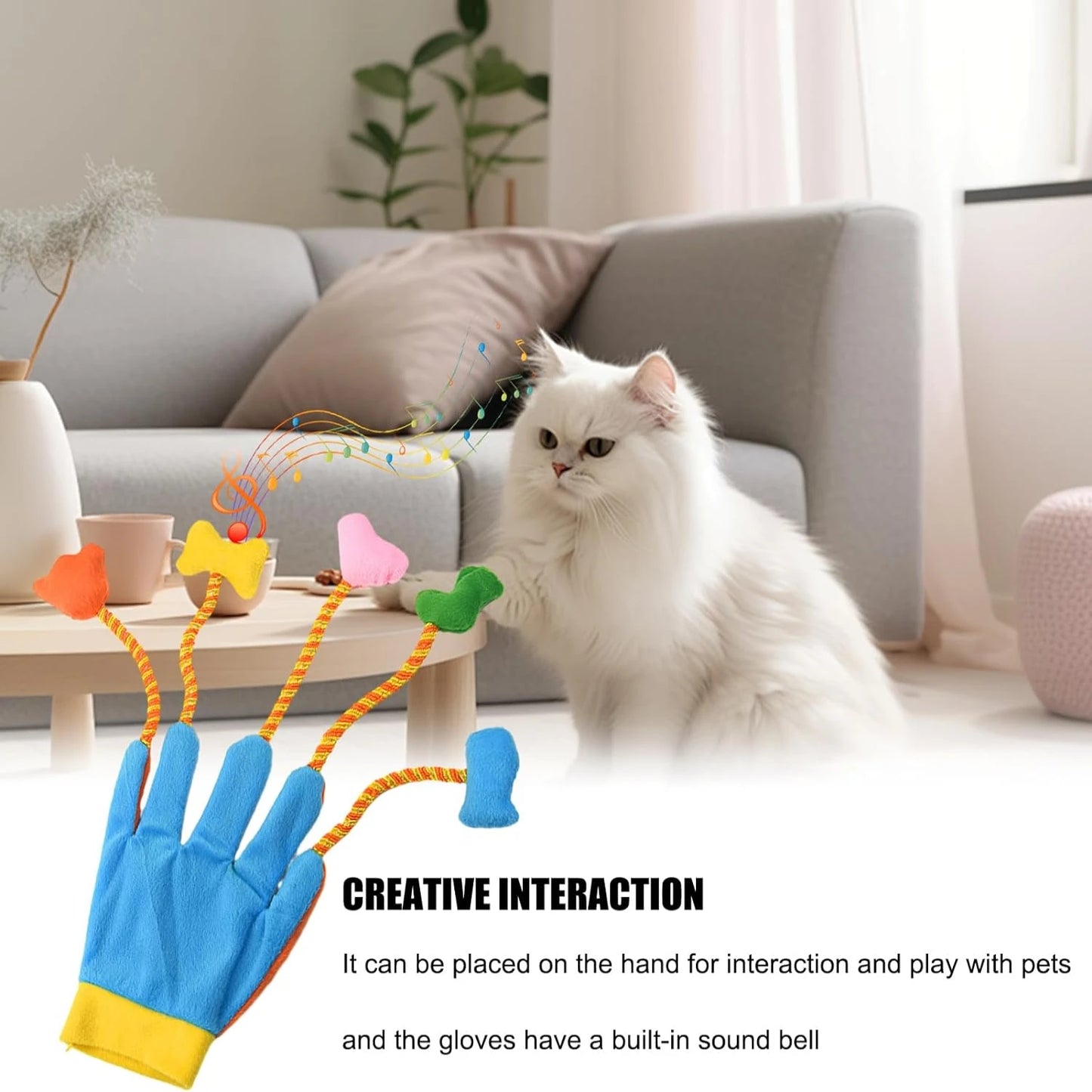 Endless H Engaging Soft Cat Teaser Gloves With Bells For Interactive Kitty Playtime
