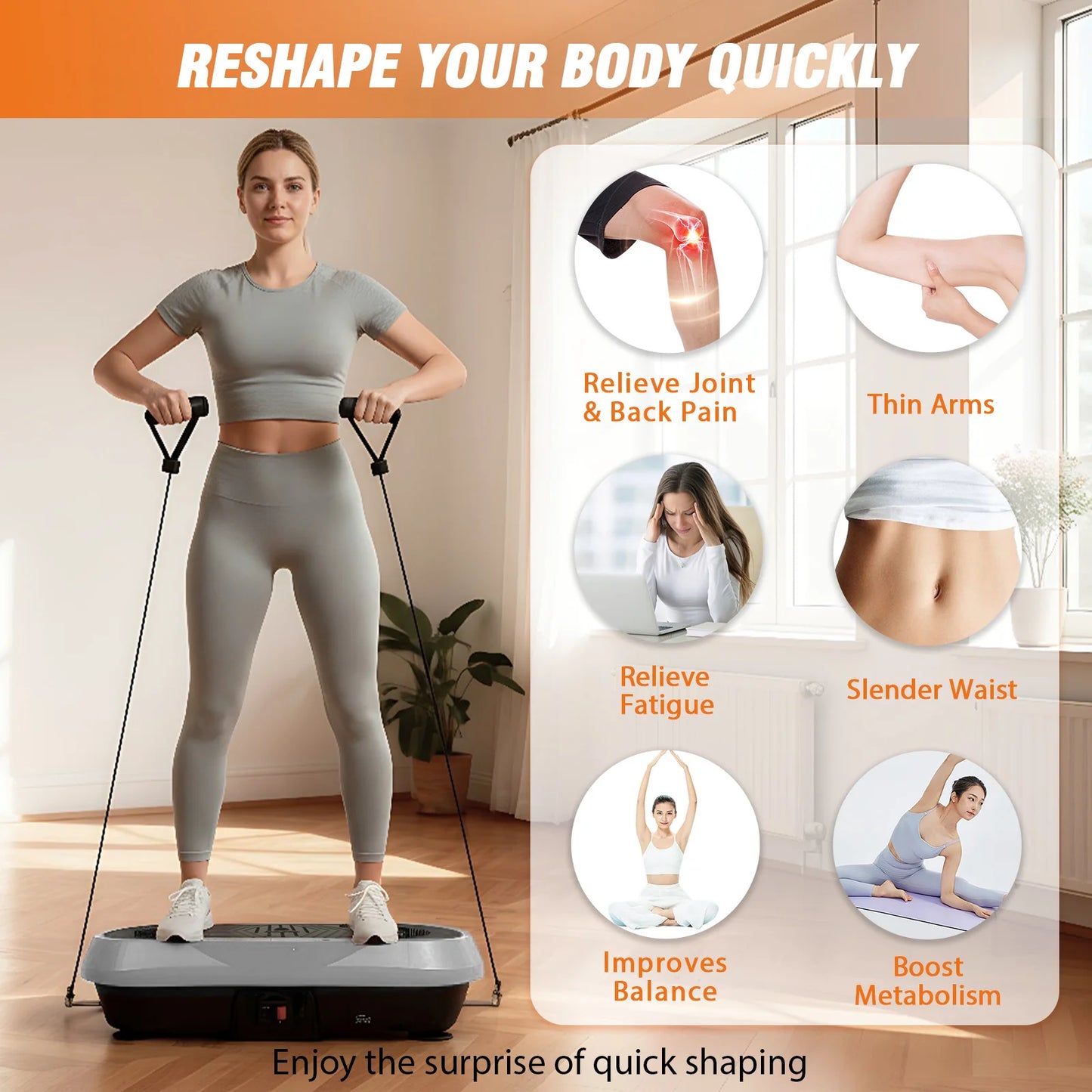 Portable Vibration Plate Exercise Machine With Resistance Bands
