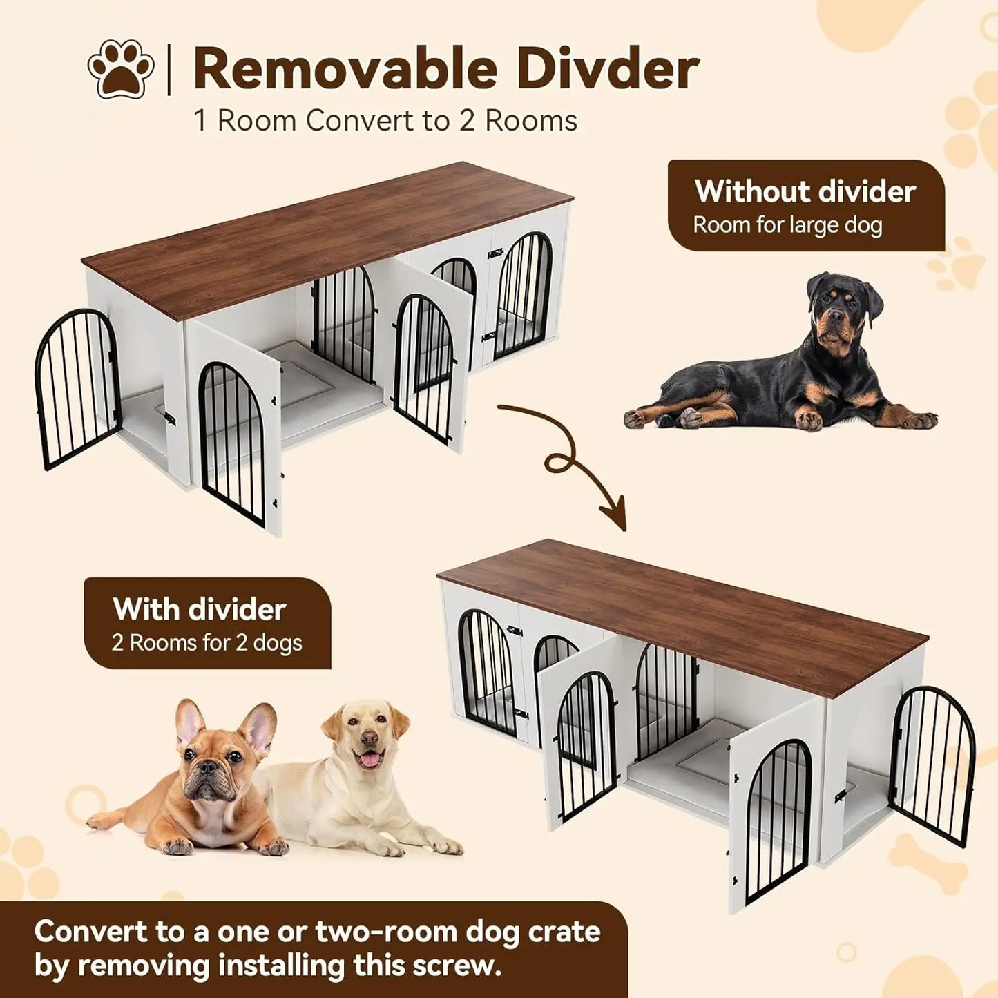 HiMISS Two Dogs Crate Furniture And TV Console Stand