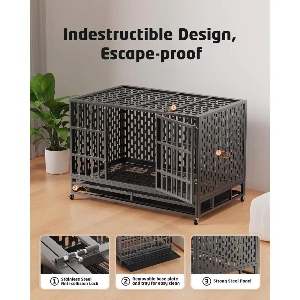 Indestructible 48 Inch Steel Dog Crate With Double Door
