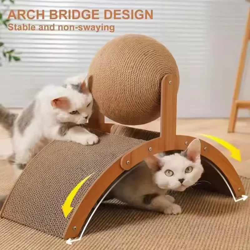 Natural Wooden 2 In 1 Cat Scratcher Ferris Wheel Toy
