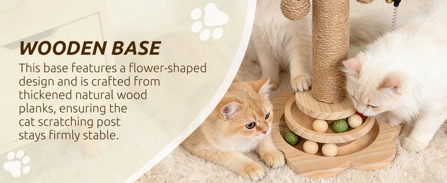 AEHOME Interactive Cat Scratching Post With 2 Tier Ball Track Teaser Stick For Indoor Cats