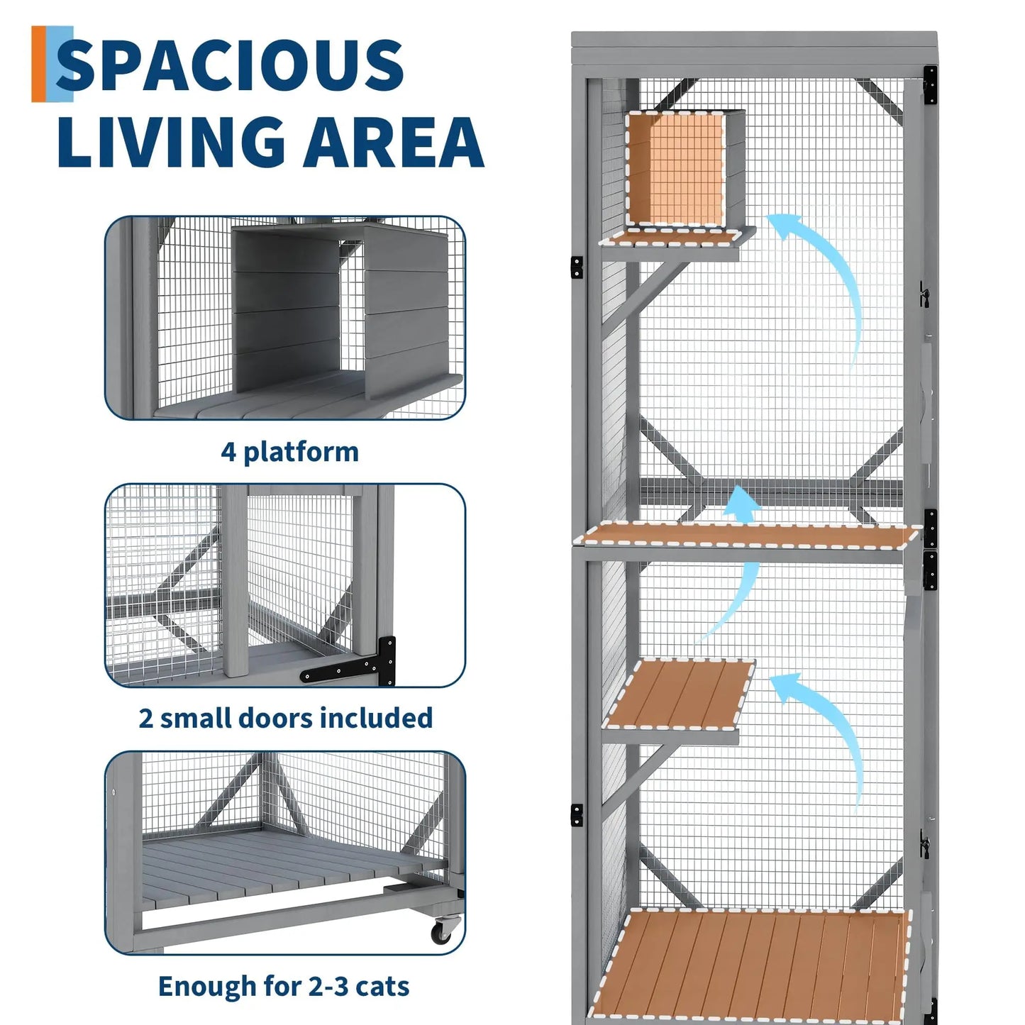 HiMISS Outdoor Cat Enclosure Catio With Lockable Wheels Weatherproof Multi Door Cat House For Multiple Cats