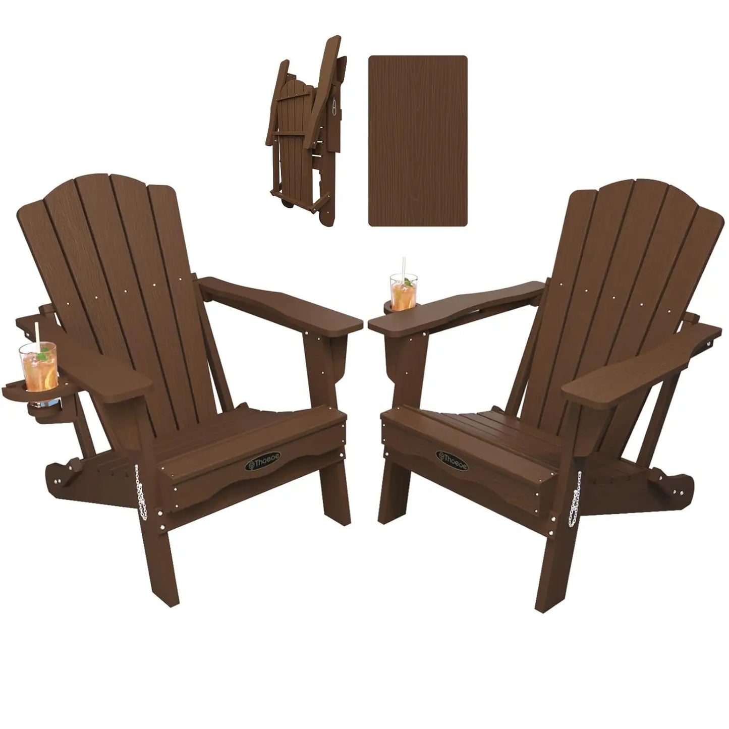 MOYU Folding Adirondack Chairs Set of 2 With Cup Holder All-Weather HDPE Outdoor