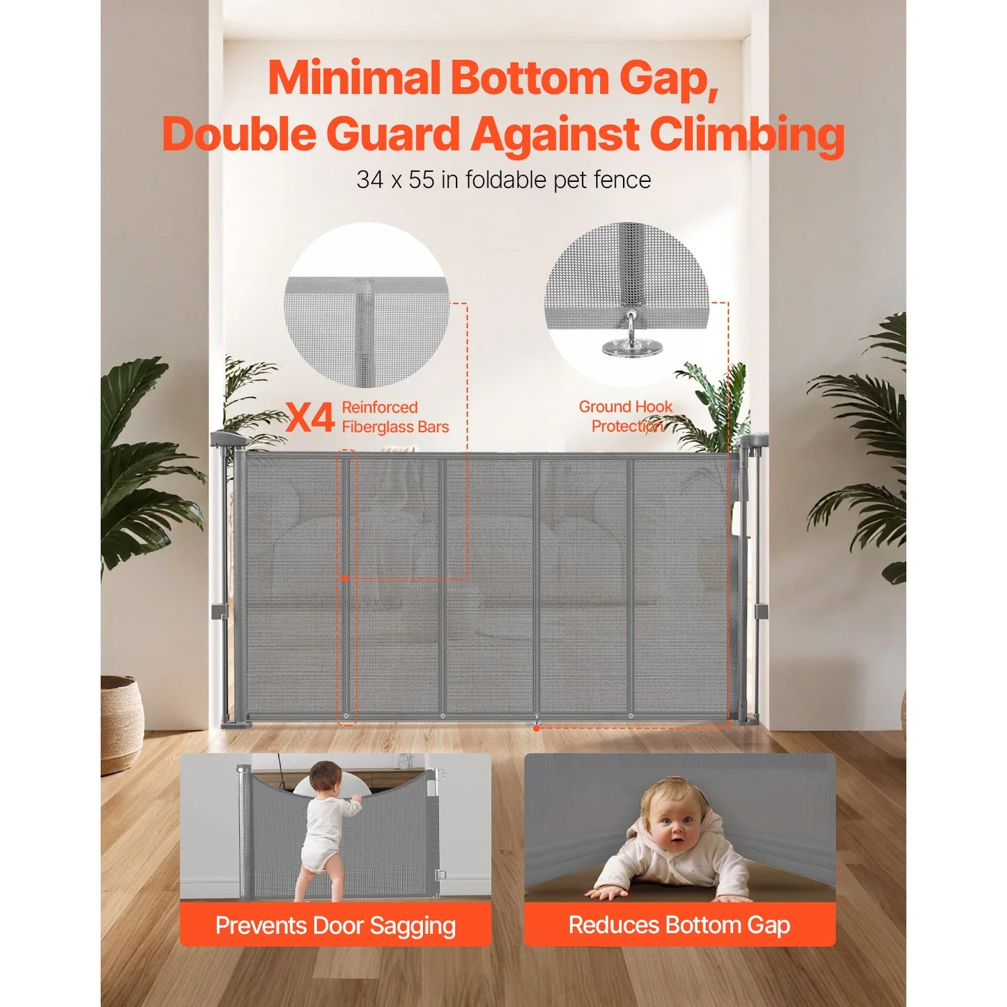 SucceBuy Retractable Baby Gate for Kids and Pets, Easy Install Mesh Safety Gate for Homes