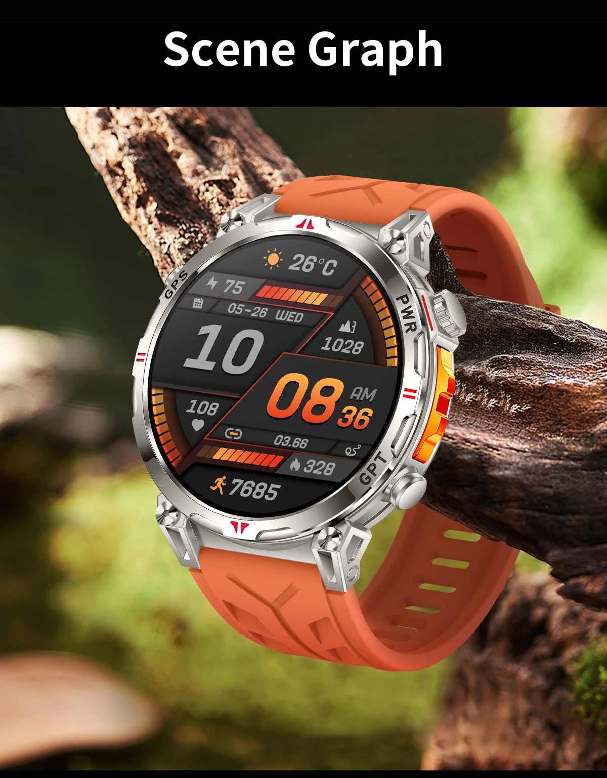 Outdoor GPS Smartwatch For Men With Compass, 10ATM Waterproof, Health Monitoring, Bluetooth Call