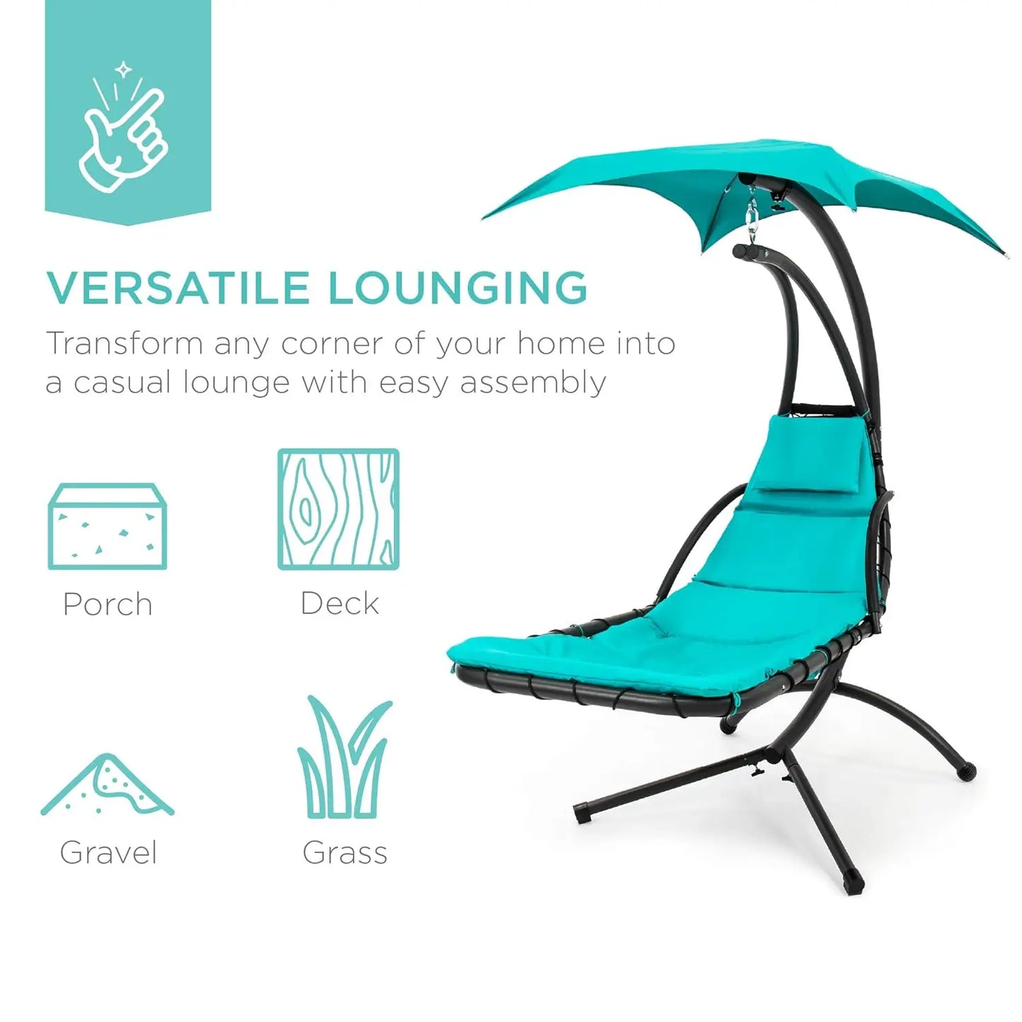 Curved Steel Outdoor Hanging Chaise Lounge With Built-In Pillow