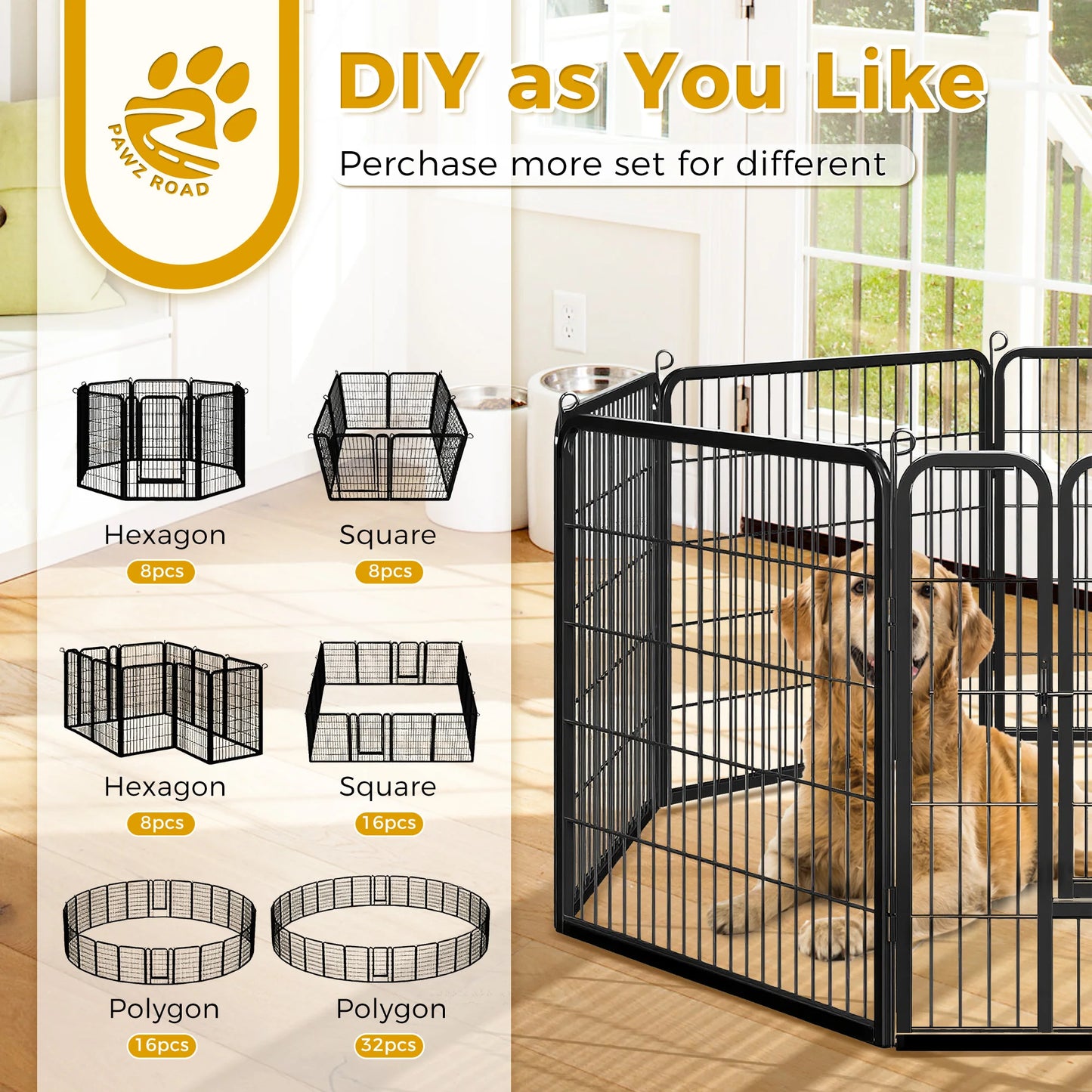 Dog Playpen With Door Foldable Metal Pet Fence For Indoor Outdoor Use Heavy Duty