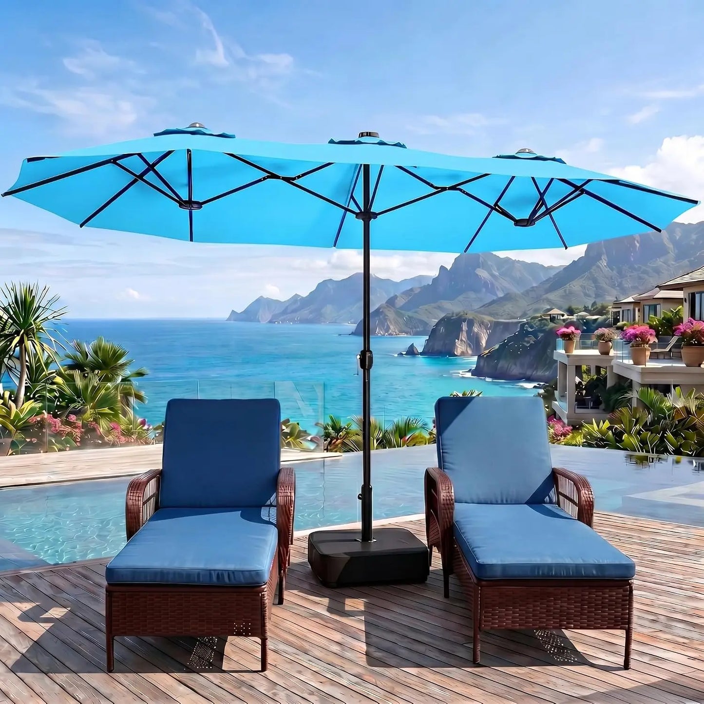 Rectangular Double-Sided Outdoor Market Umbrella With Base Included