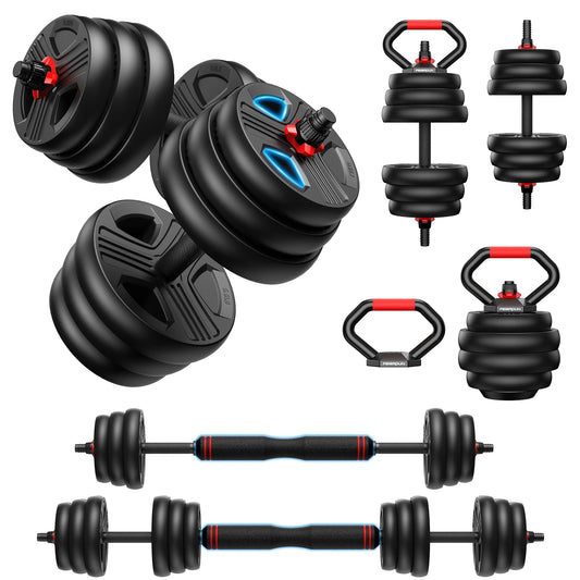 FED Fitness 5 In 1 Adjustable Dumbbell Set Barbell Kettlebell Push Up Stand