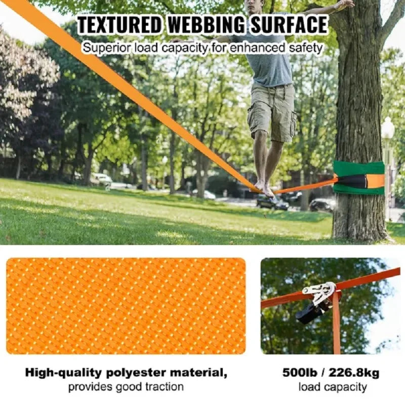 VEVOR Slackline Kit With Training Line For Backyard Fun Durable Dual Ratchet Webbing