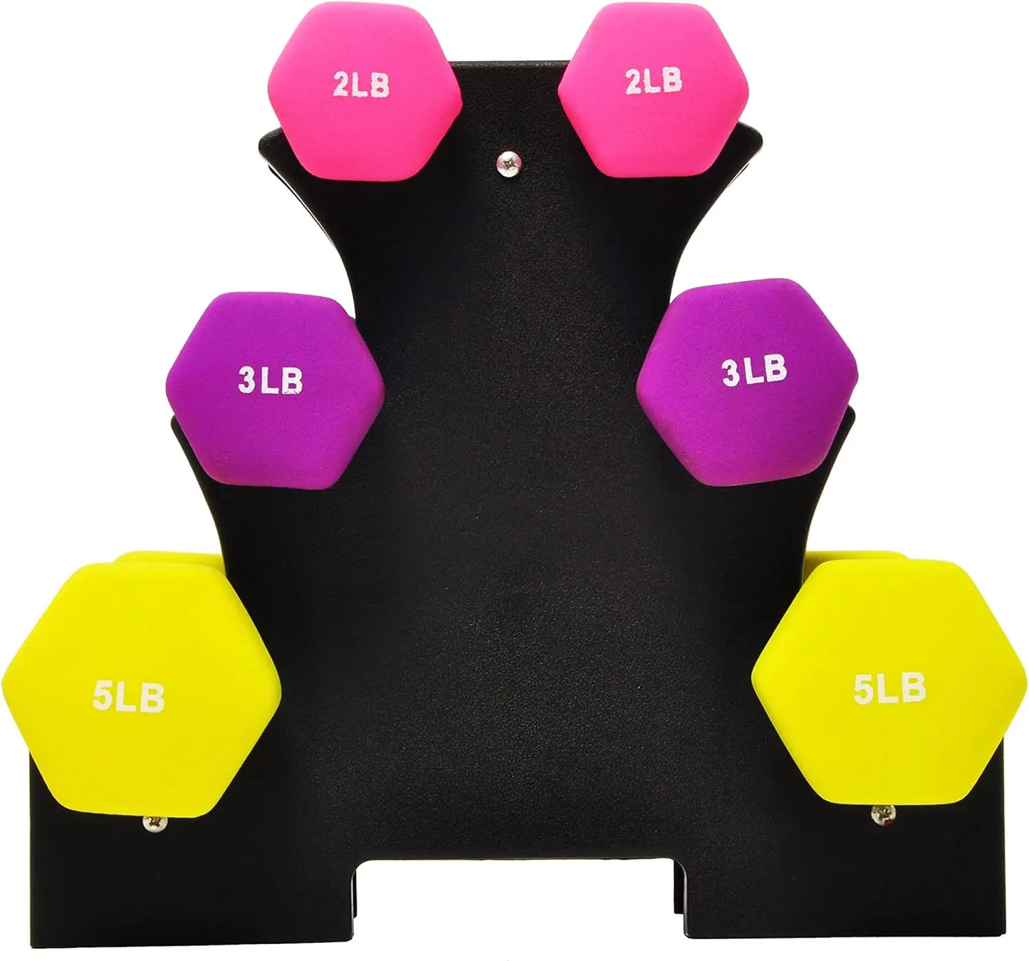 Six Piece Neoprene Dumbbell Set With Stand For Home Gym