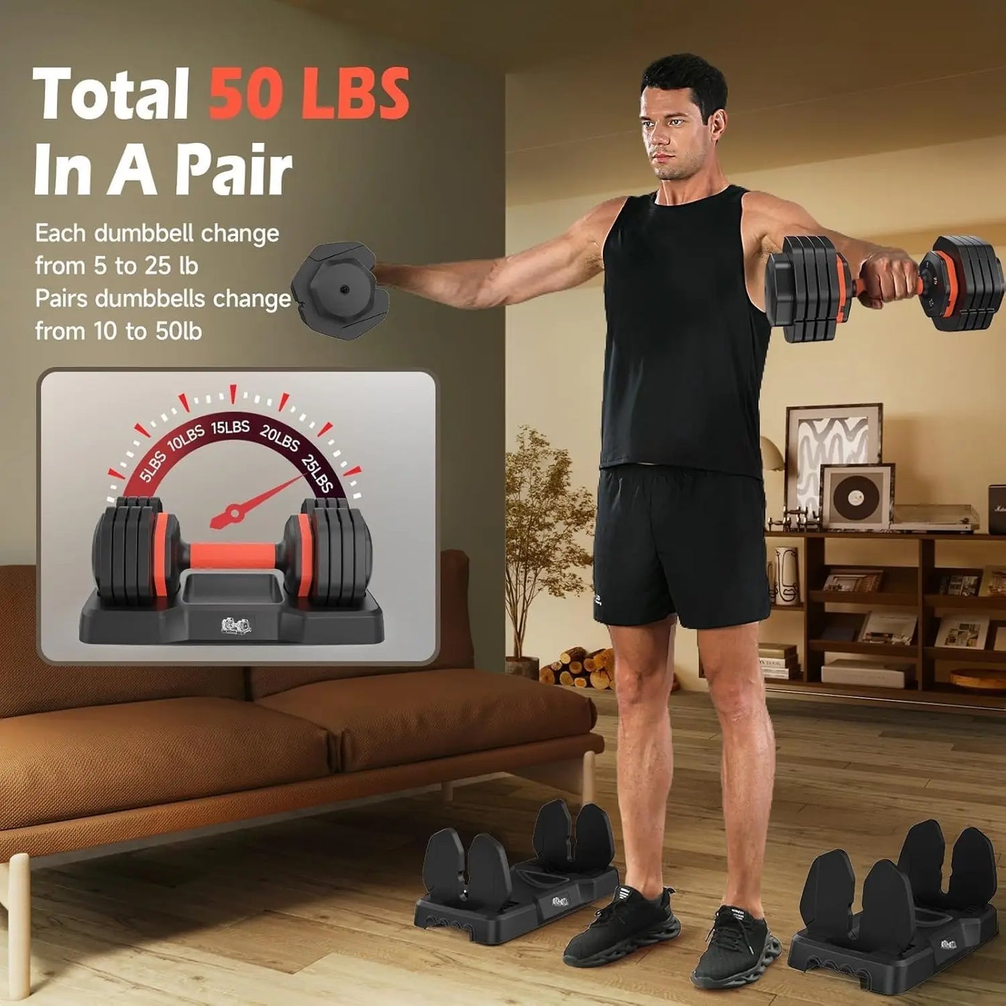 FEIERDUN Adjustable Dumbbells Set With Anti Slip Handles