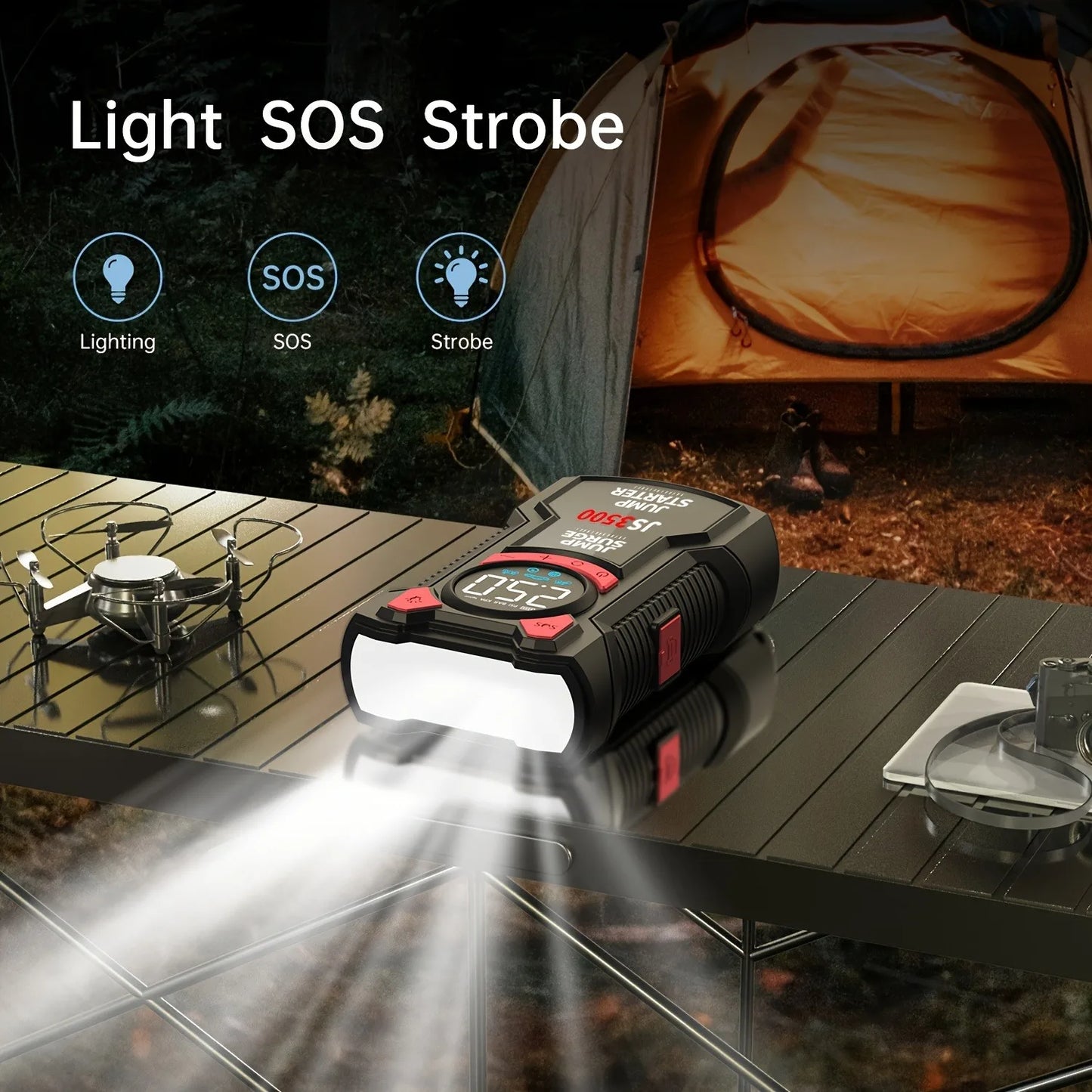 5 in 1 Jump Starter With Air Pump 3000A Peak And Digital Tire Inflator Rechargeable Battery Pack