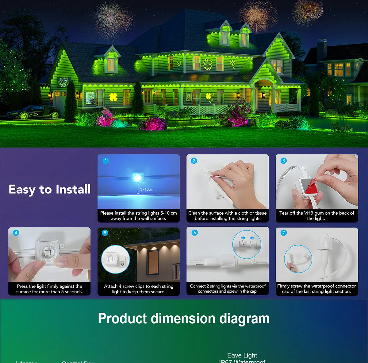 MIMIRGB Outdoor Eaves LED String Lights With APP Control