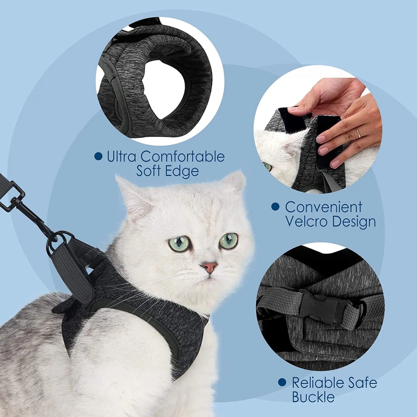 Adjustable Anti Escape Cat Harness Kitten Vest Breathable Lightweight Padded Quick Release Reflective Walking