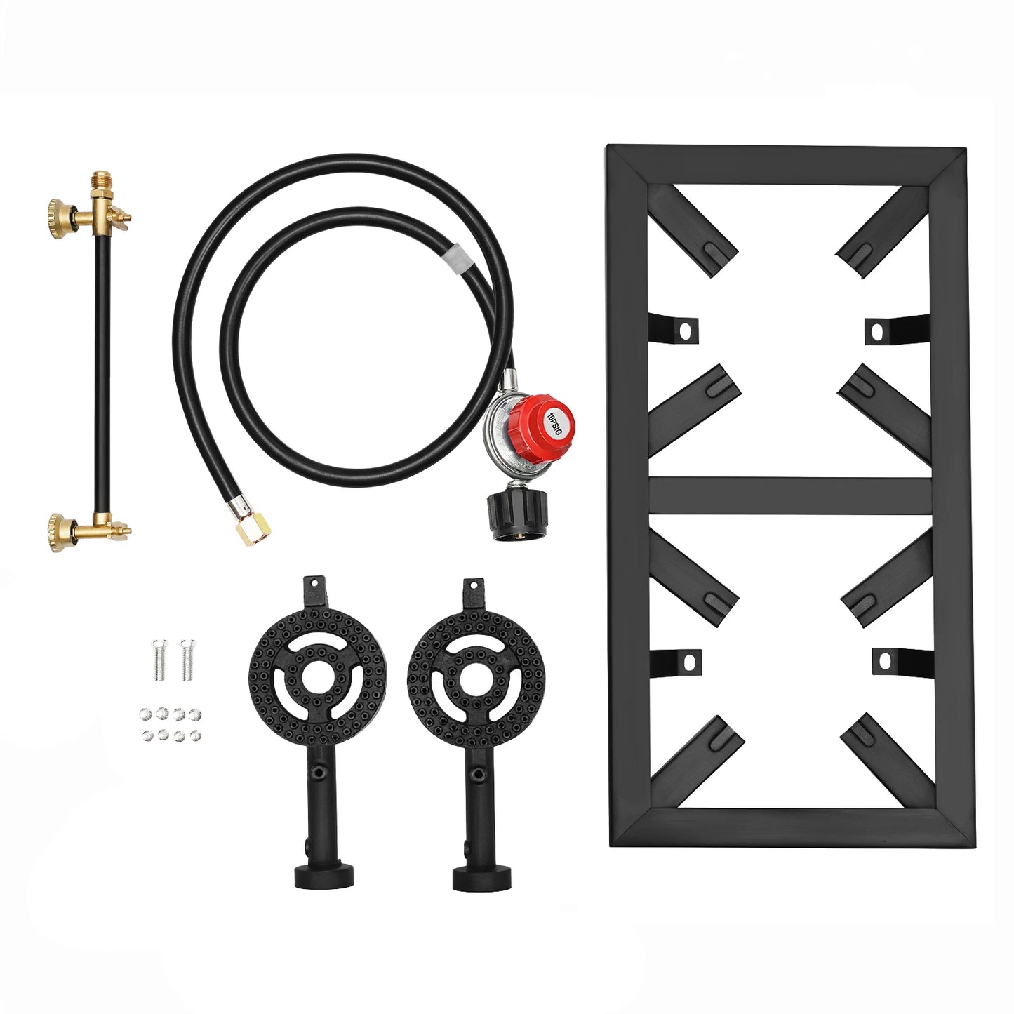 8000W Portable Double Burner Outdoor Gas Stove With Adjustable 0 To 10 PSI Regulator Hose