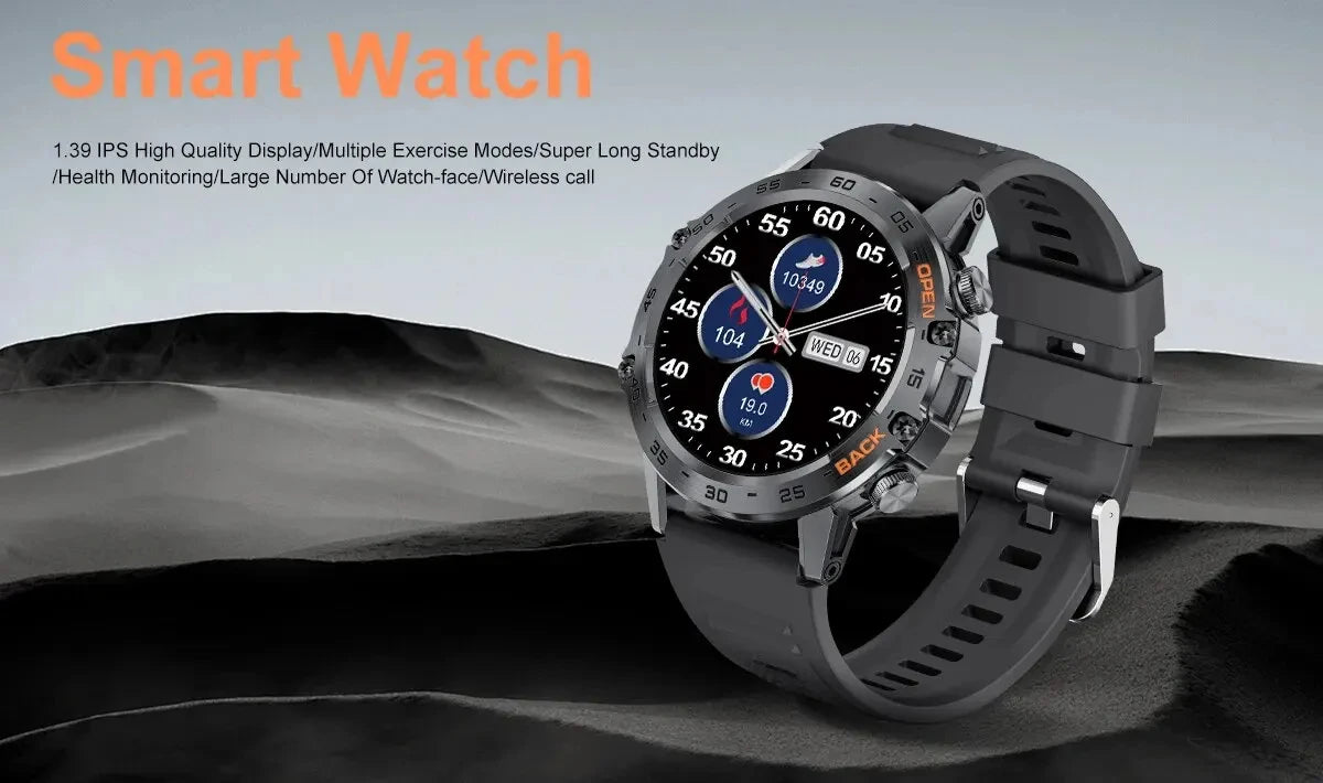 LIGE Military Smartwatch 1.39 Inch AMOLED 400mAh Battery Waterproof Heart Rate Bluetooth Call
