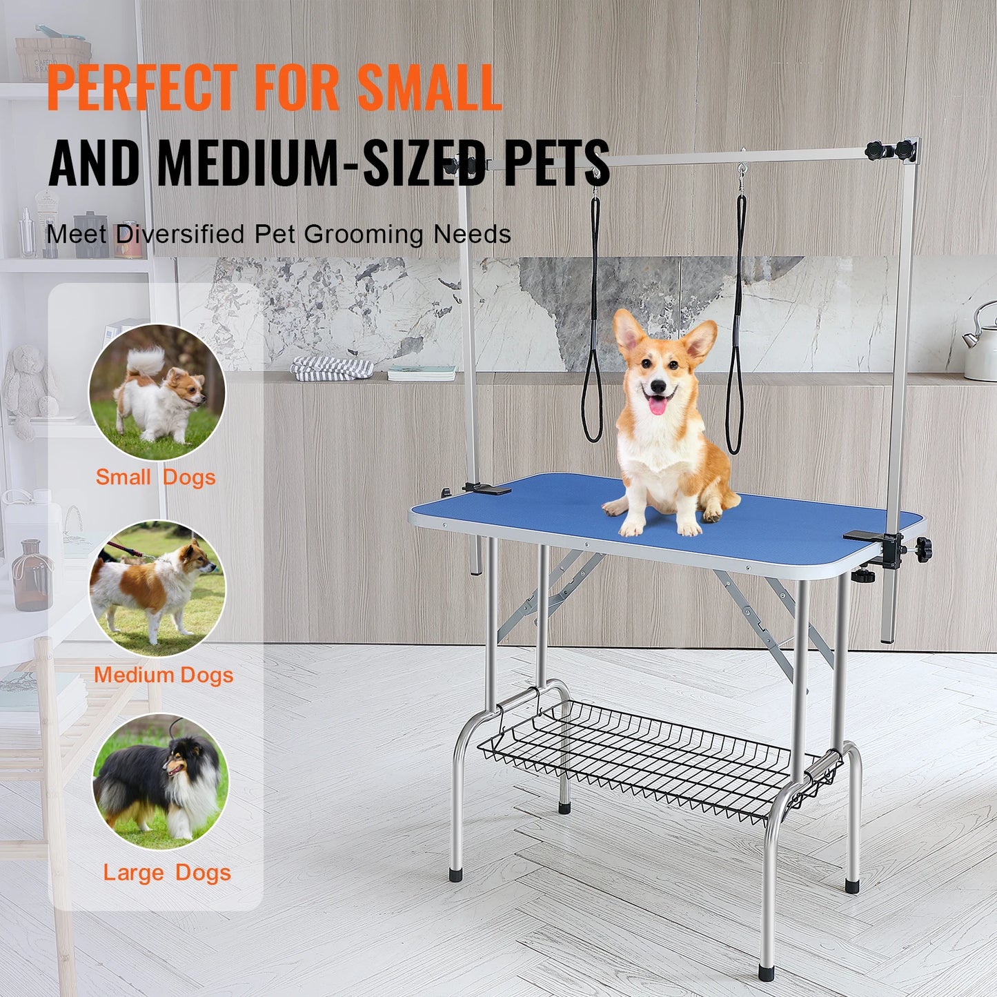 SucceBuy Pet Grooming Table With Two Arms Foldable Stand Loop