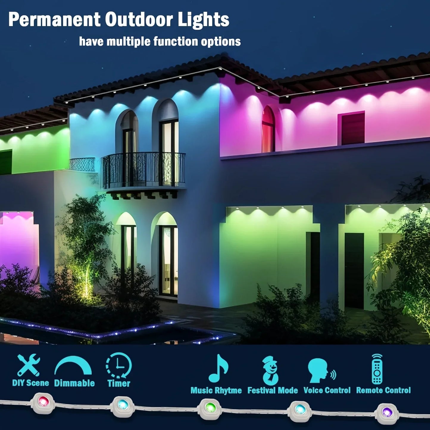 MIMIRGB Outdoor Eaves LED String Lights With APP Control