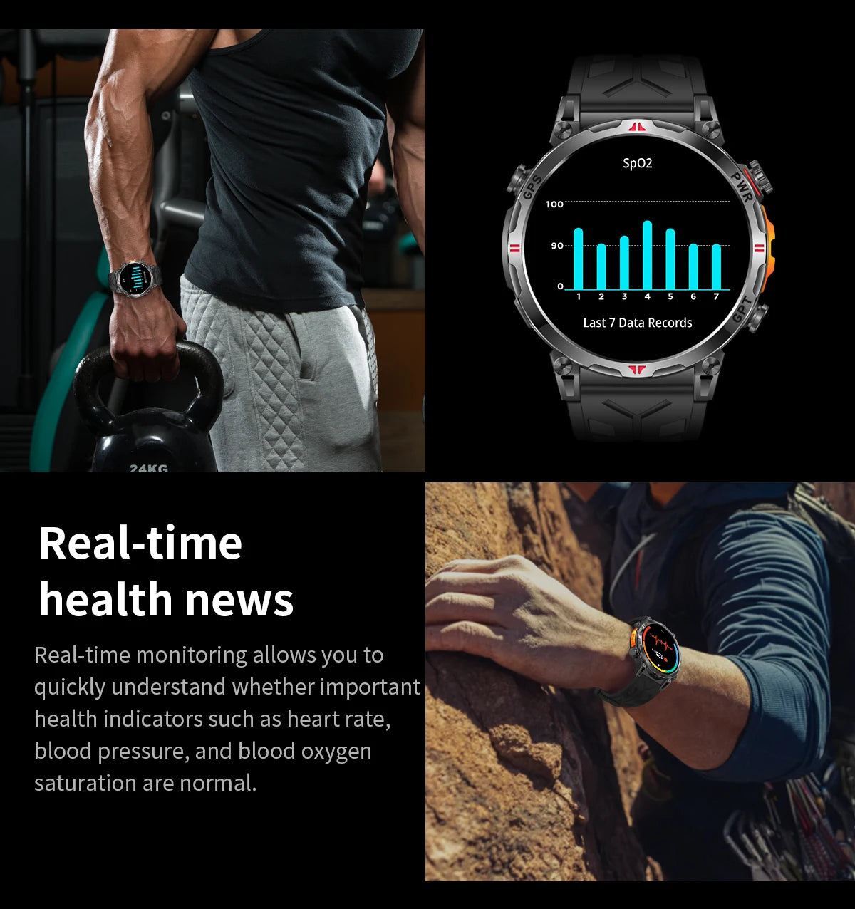 Outdoor GPS Smartwatch For Men With Compass, 10ATM Waterproof, Health Monitoring, Bluetooth Call