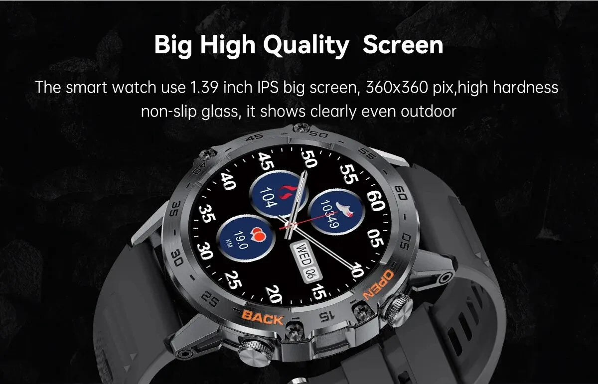 LIGE Military Smartwatch 1.39 Inch AMOLED 400mAh Battery Waterproof Heart Rate Bluetooth Call