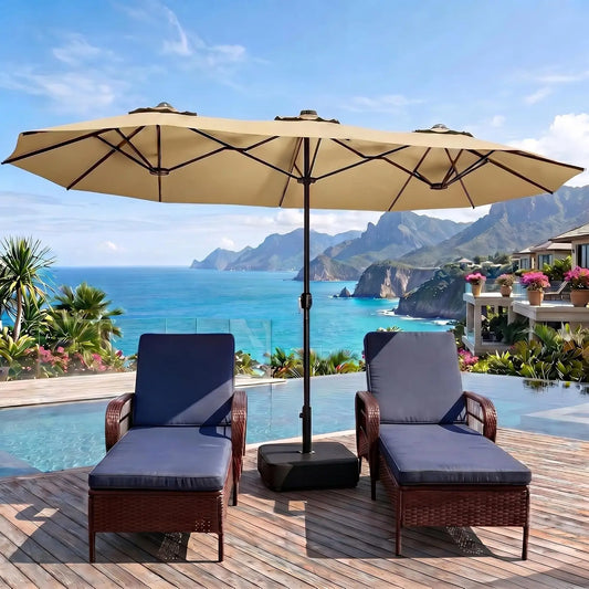 Rectangular Double-Sided Outdoor Market Umbrella With Base Included