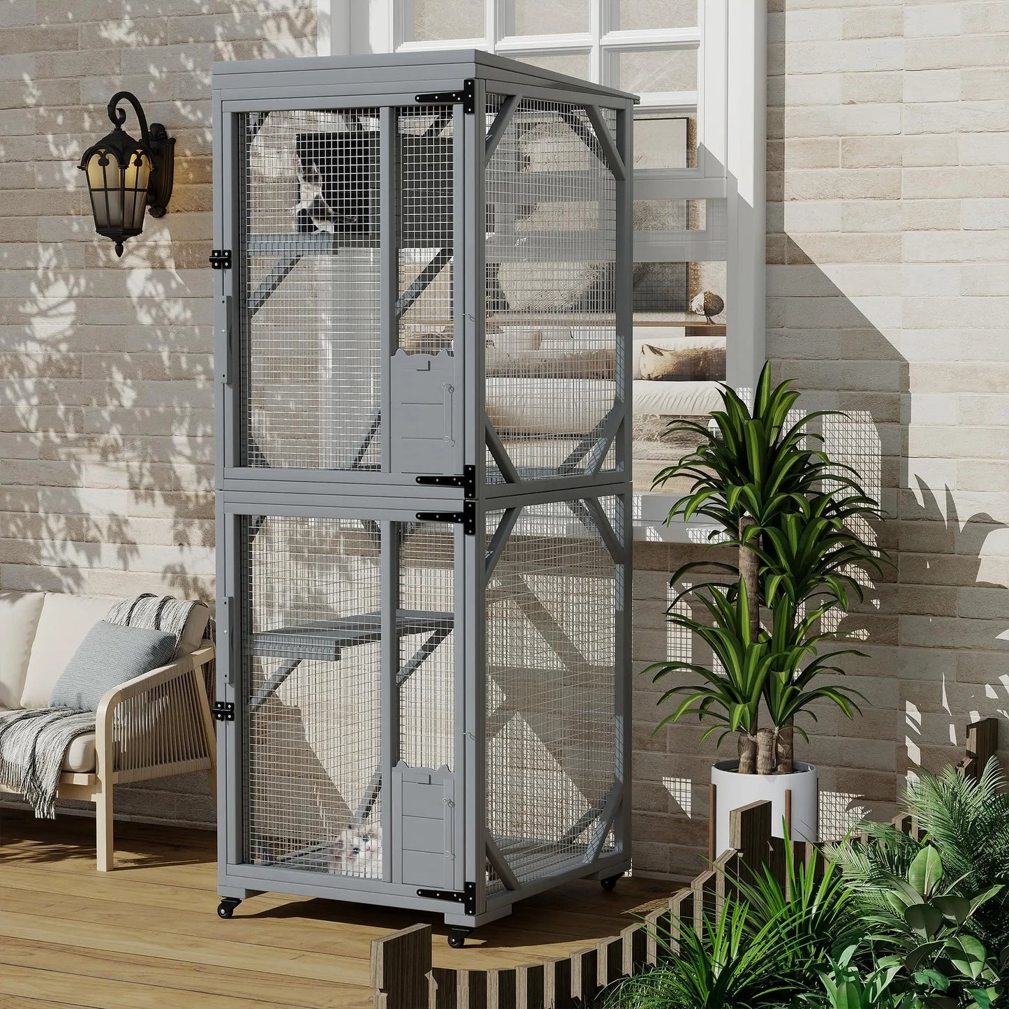 HiMISS Outdoor Cat Enclosure Catio With Lockable Wheels Weatherproof Multi Door Cat House For Multiple Cats