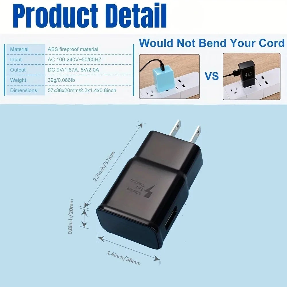 FZCNIGA UltraFast USB Wall Outlet Charger 15W For Galaxy S23 S22 S21 Quick Charge 2 AFC
