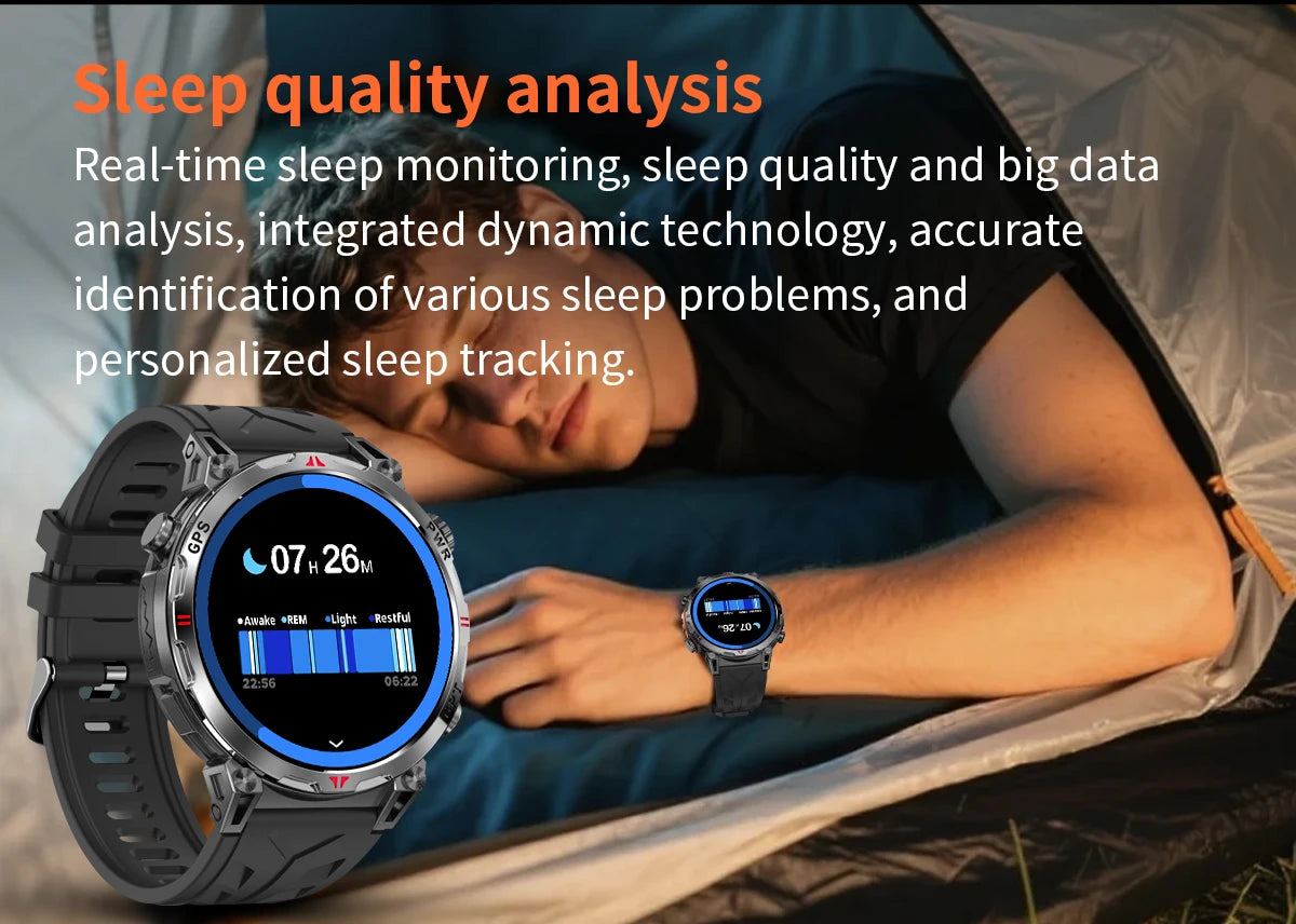 Outdoor GPS Smartwatch For Men With Compass, 10ATM Waterproof, Health Monitoring, Bluetooth Call