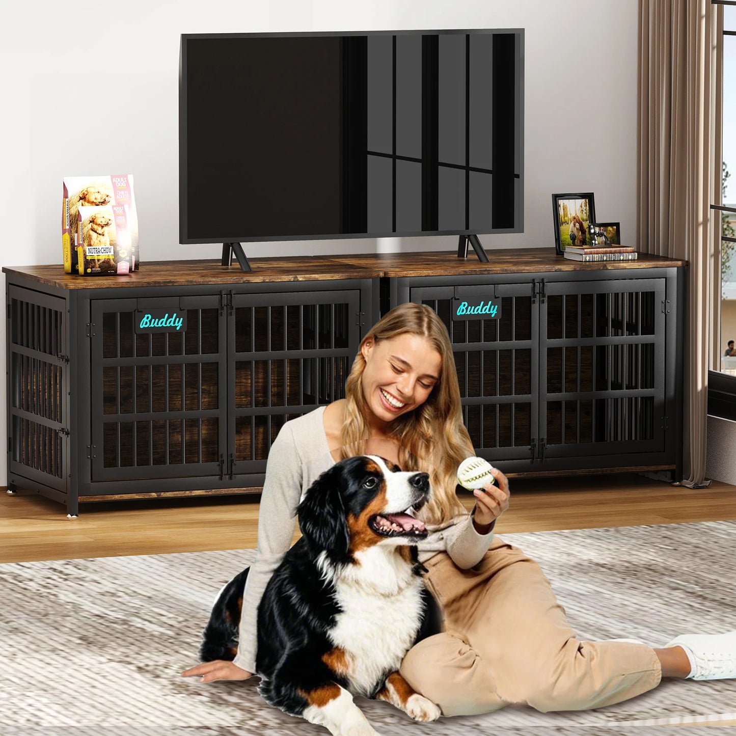 Heavy Duty Indoor Dog Crate Furniture With Casters