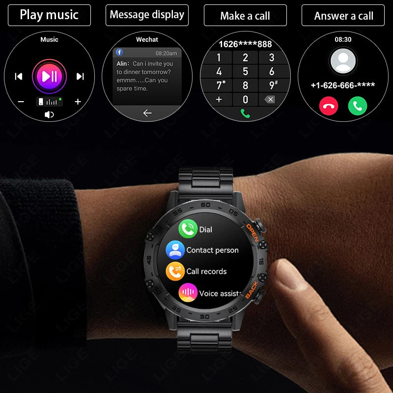 LIGE Military Smartwatch 1.39 Inch AMOLED 400mAh Battery Waterproof Heart Rate Bluetooth Call