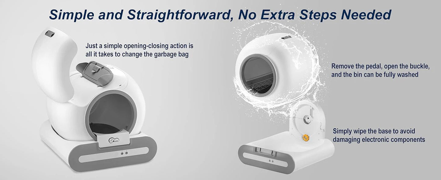 DOEL Self Cleaning Cat Litter Box With App Control Works On 2.4G WiFi Includes Litter Mat And Trash Bags