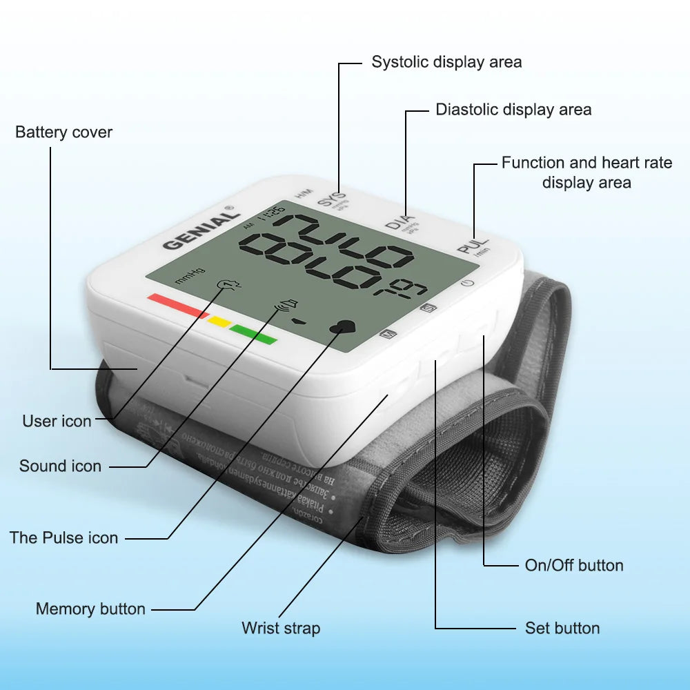 Blood Pressure Wrist Cuff Universal, Large LCD, 2-User