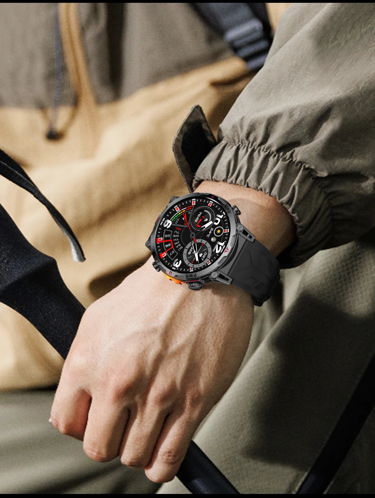 Outdoor GPS Smartwatch For Men With Compass, 10ATM Waterproof, Health Monitoring, Bluetooth Call