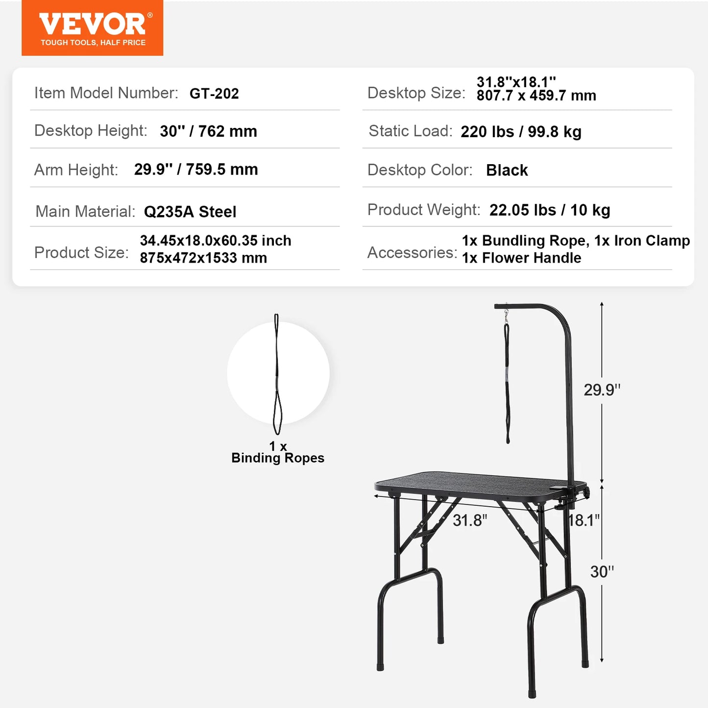 SucceBuy Pet Grooming Table With Two Arms Foldable Stand Loop
