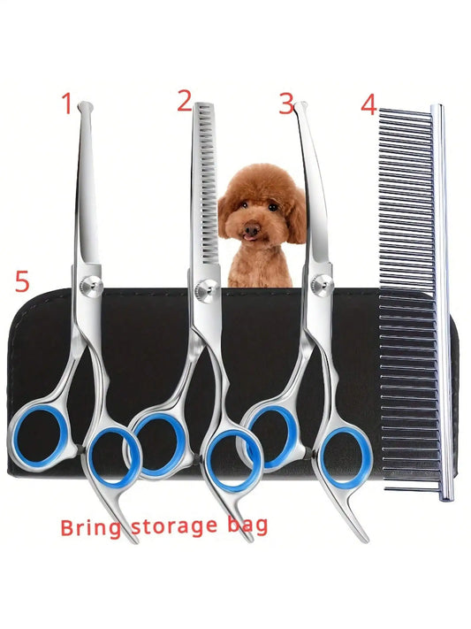 Professional Pet Grooming Scissors Set For Dogs And Cats With Stainless Steel Blades