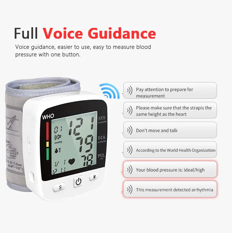 TAKROL Digital Wrist Blood Pressure Monitor Tensiometer With LCD 2x90 Memory Rechargeable
