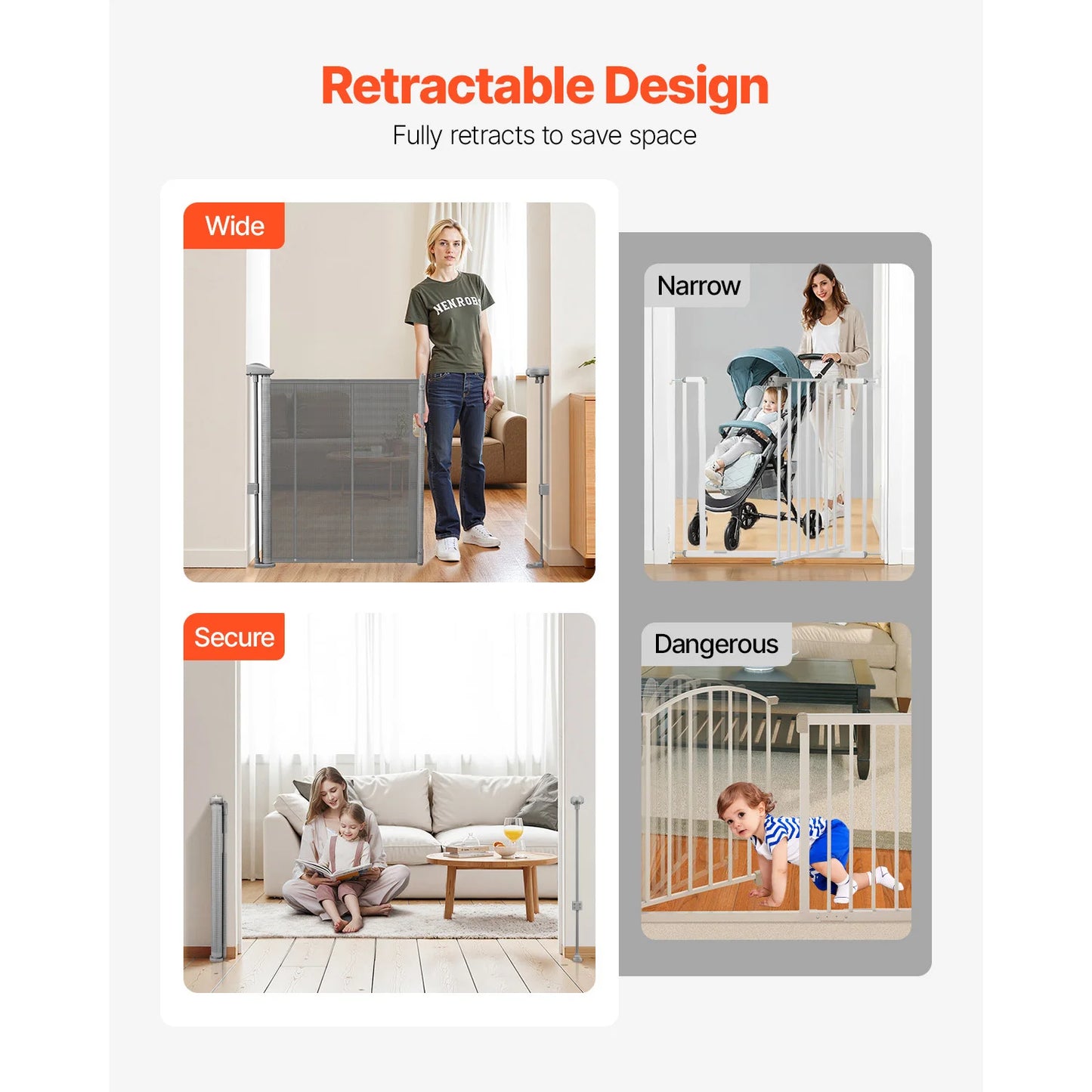 SucceBuy Retractable Baby Gate for Kids and Pets, Easy Install Mesh Safety Gate for Homes
