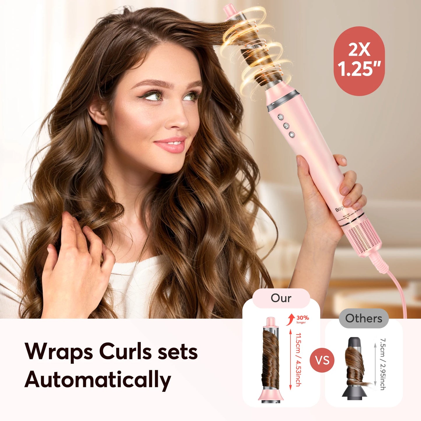 BOPCAL 5-In-1 Hair Dryer Hot Air Comb And Curling Tool