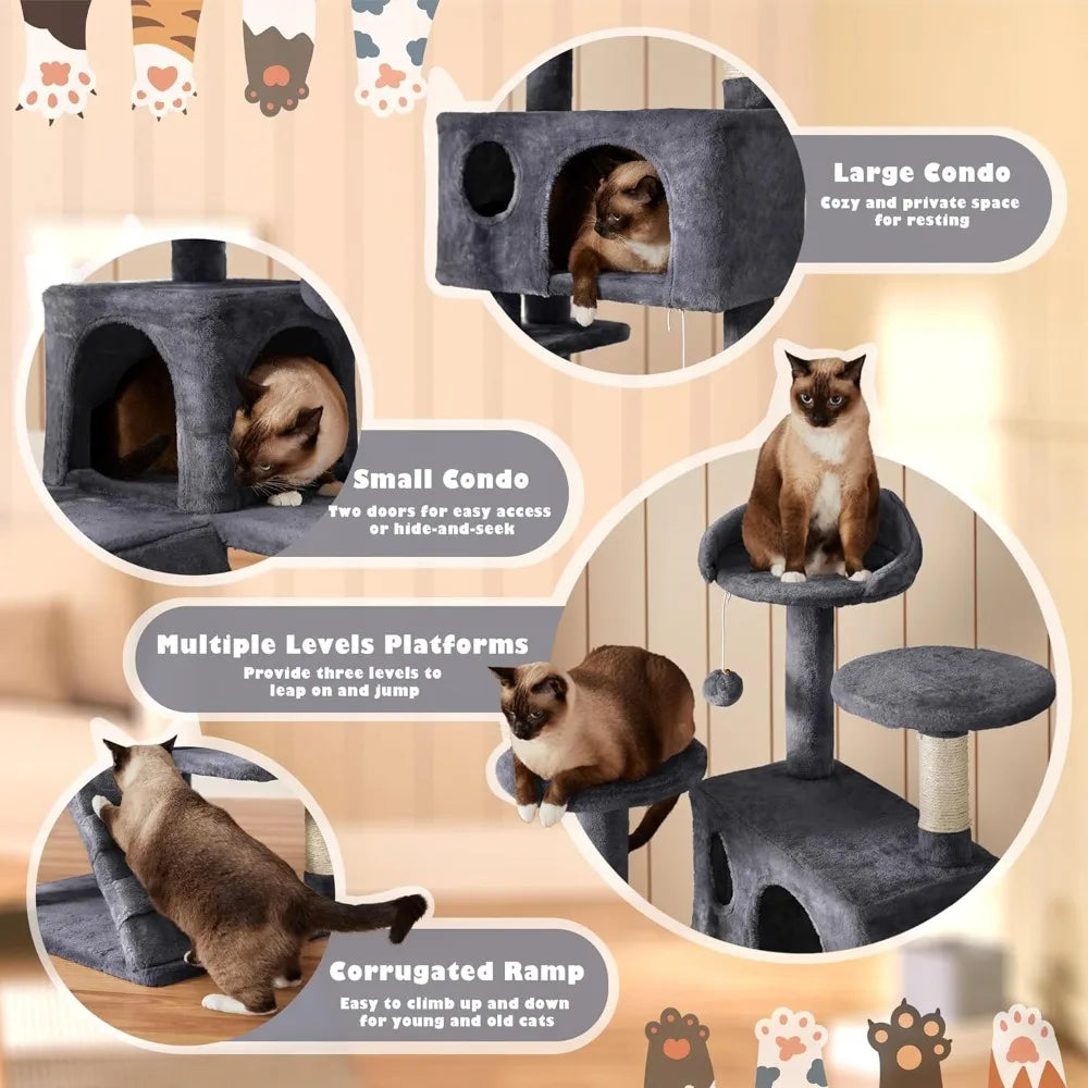 Cat Tree Multi-Level Tower With Kitten Ear Perch And Caves