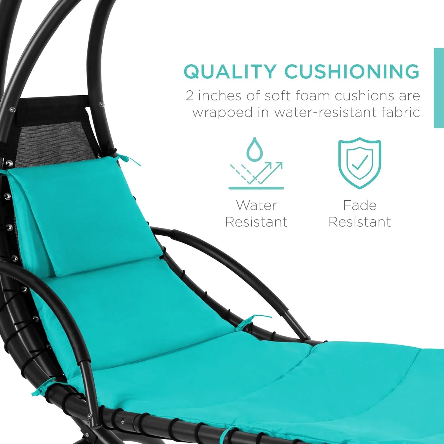 Curved Steel Outdoor Hanging Chaise Lounge With Built-In Pillow