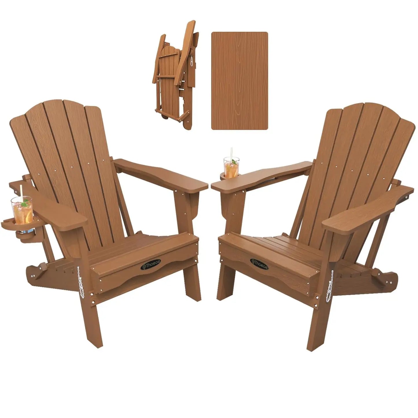 MOYU Folding Adirondack Chairs Set of 2 With Cup Holder All-Weather HDPE Outdoor