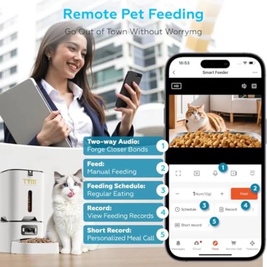 Automatic Cat Feeder With Camera And App Control For Multiple Pets, 5G WiFi, 7L Stainless Steel Bowl, Schedule Feeding