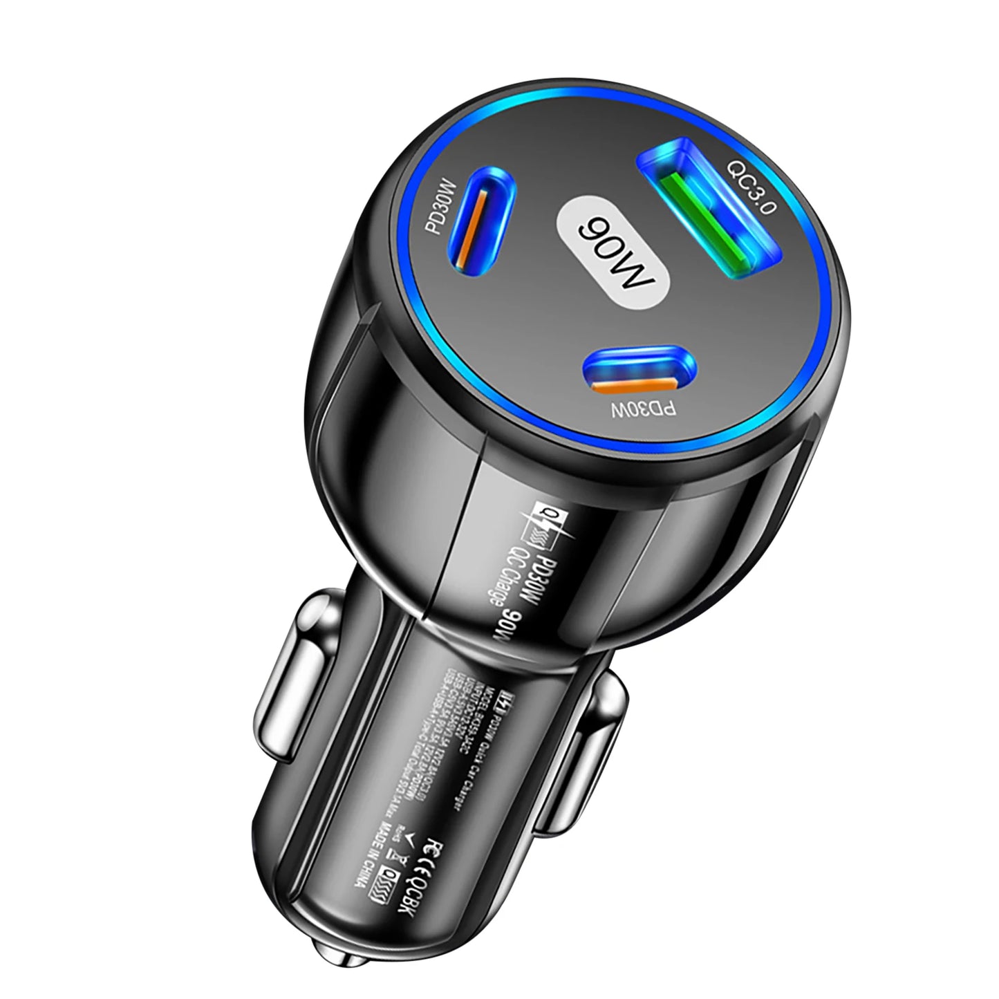 Three Port USB Type C Quick Charge Fast Car Charger With USB PD For iPhone And Samsung