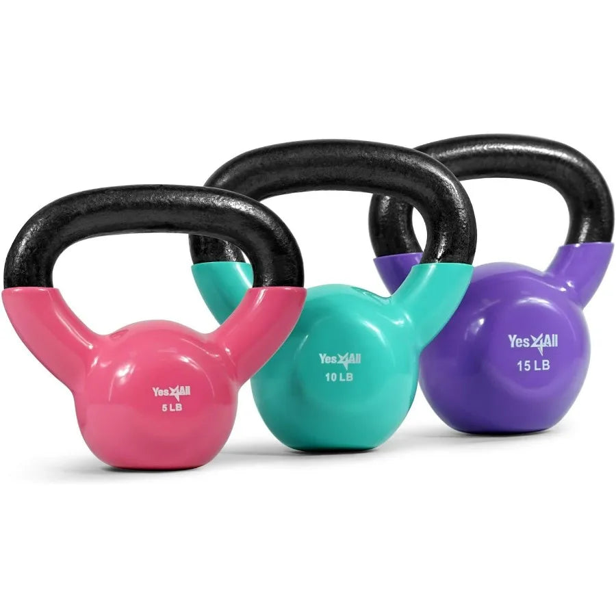 LISM Vinyl Coated Kettlebell Set With Flat Bottom Fitness
