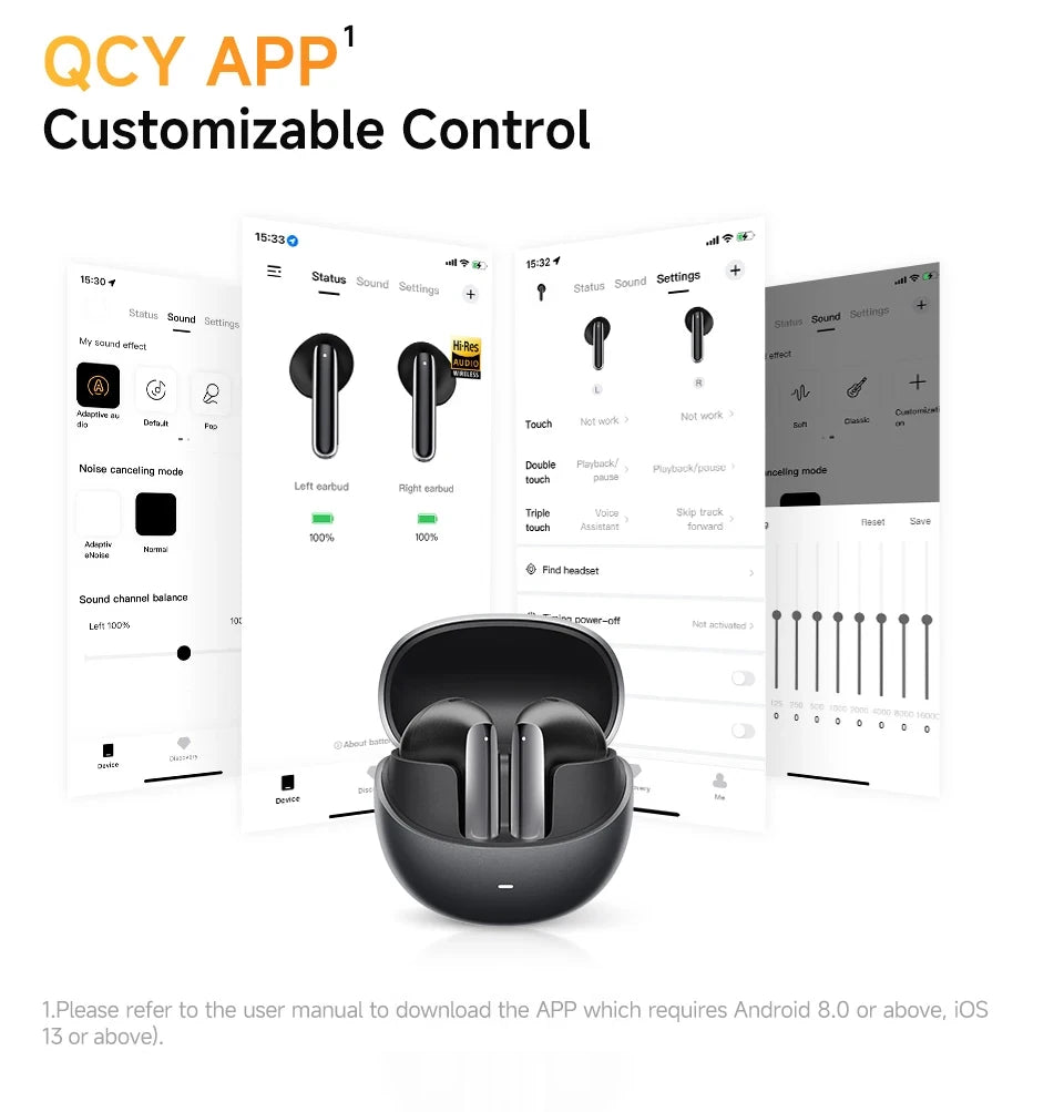 QCY HT10 AilyBuds Pro Wireless Earphones ANC HiRes LDAC Bluetooth Five Three Adaptive Multipoint