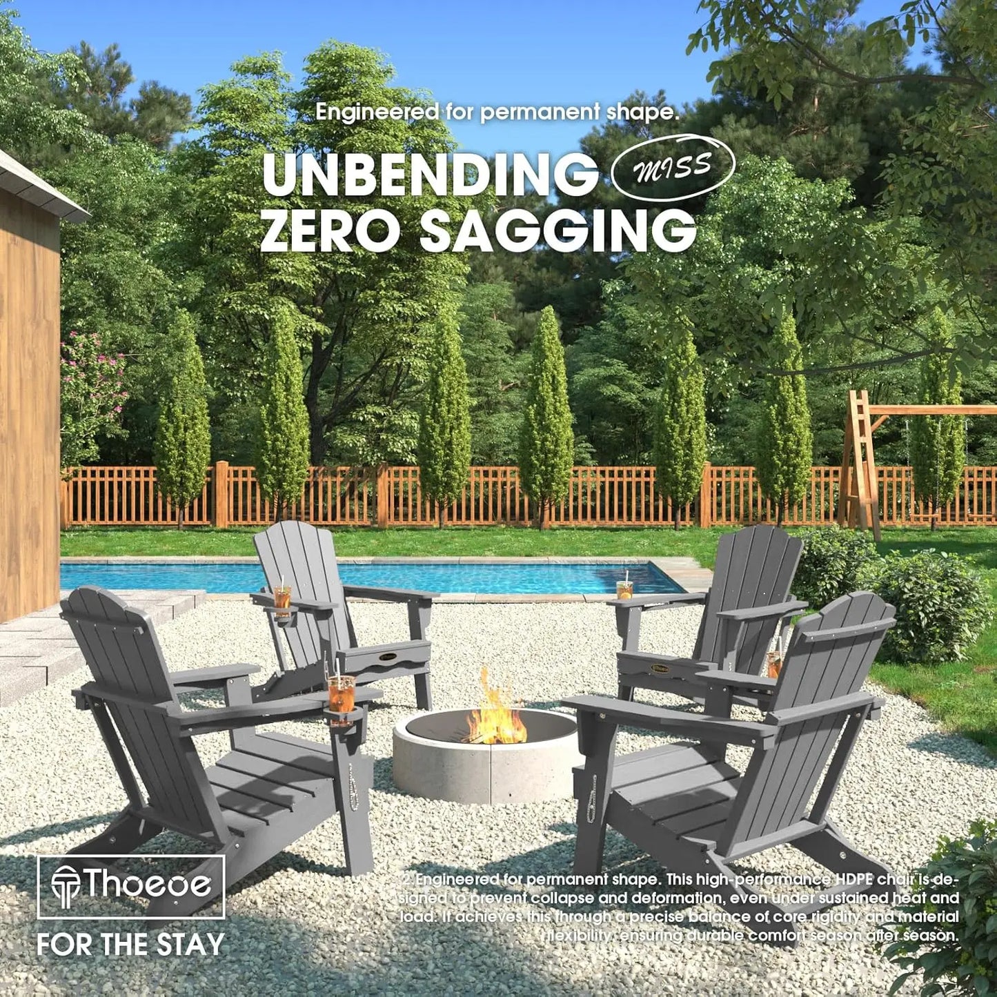 MOYU Folding Adirondack Chairs Set of 2 With Cup Holder All-Weather HDPE Outdoor