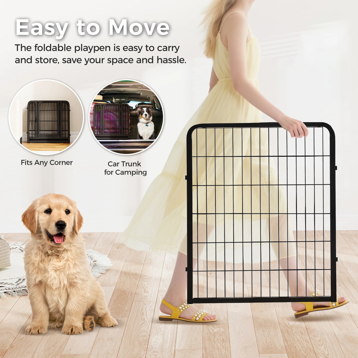 Dog Playpen With Door Foldable Metal Pet Fence For Indoor Outdoor Use Heavy Duty